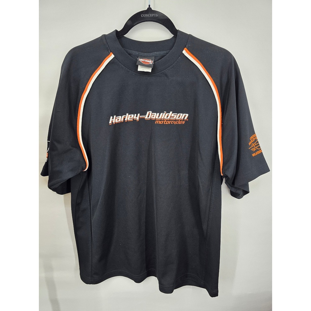 Harley-Davidson Mens Black Mesh Racing Stripe Shirt Crossroads Wilkesboro NC L